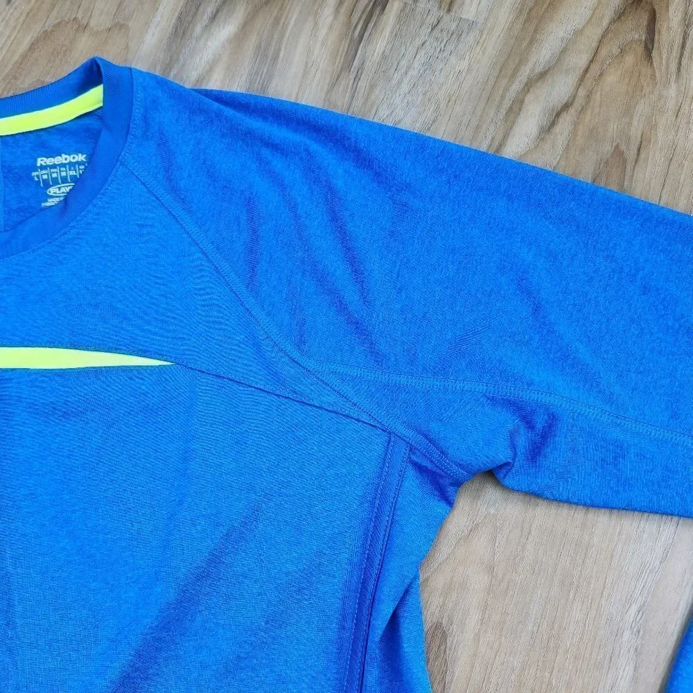 💜Reebok Blue & Neon Yellow Athletic Running Long Sleeve Top Medium